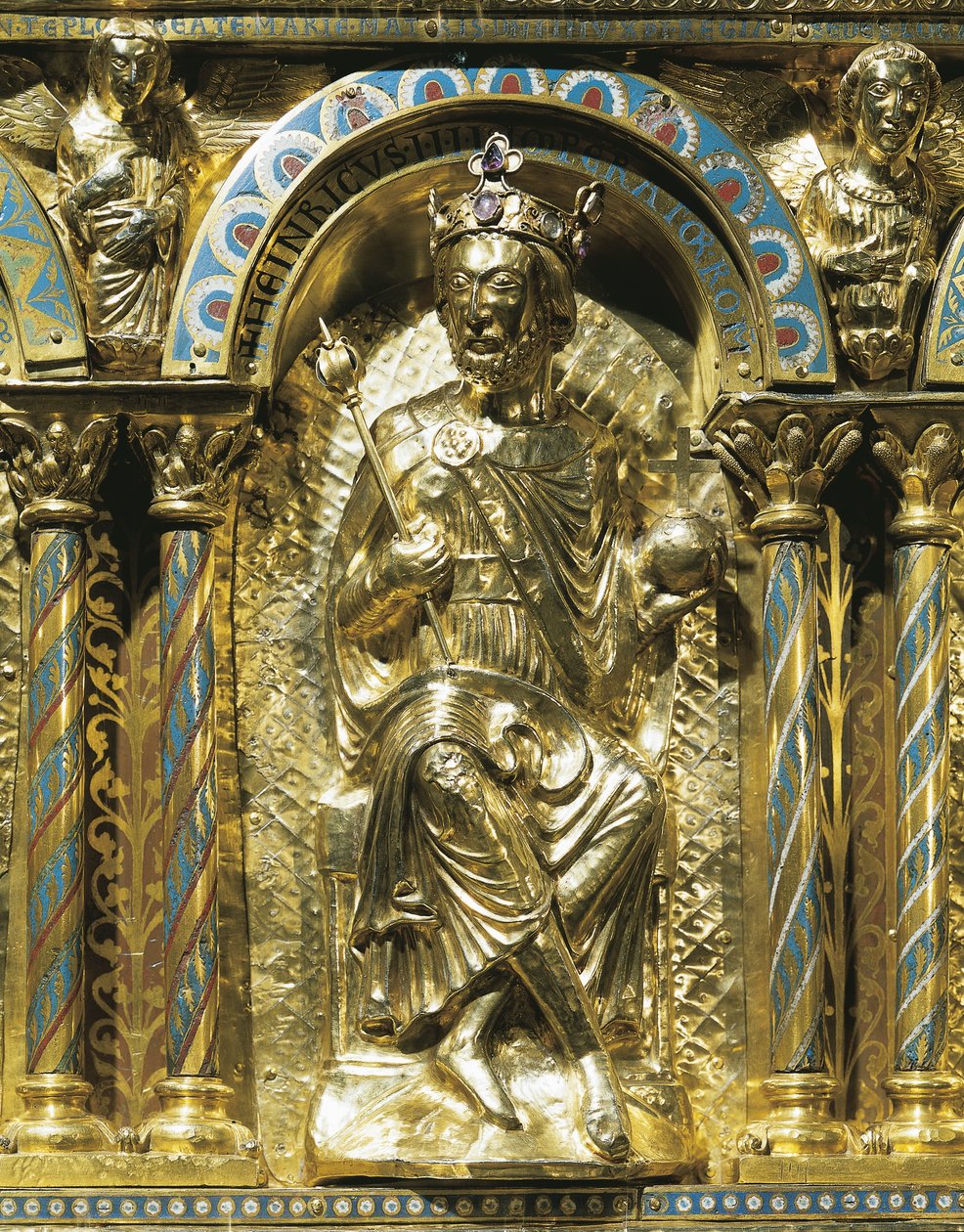 IV. Henrik, római római császár (1050-1106), részlet Nagy Károly császár szentélyéből (742-814) 1215 (arany- és champleve zománc) alkotó: German School