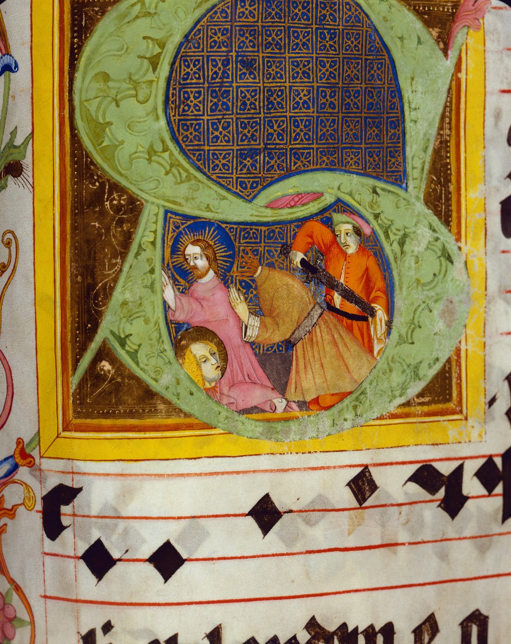 Történeti kezdetű S Keresztelő Szent János dekollációjával, Friedrich Zollner Langenzenn-i Graduáljából, 1439-42 alkotó: German School