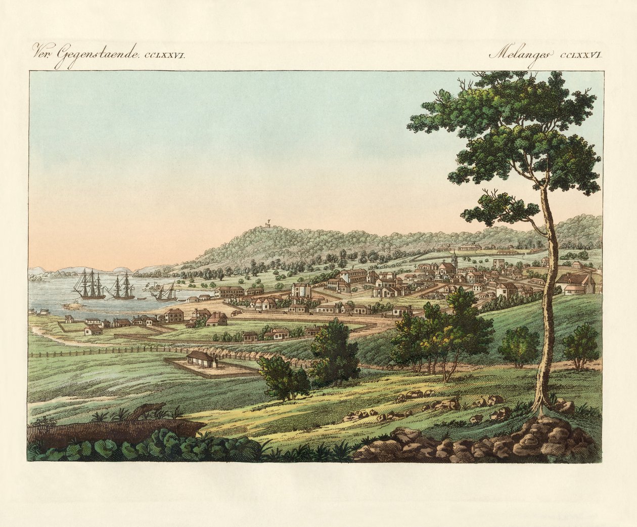 Hobart városa Van Diemens vidékén (színes metszet) alkotó: German School