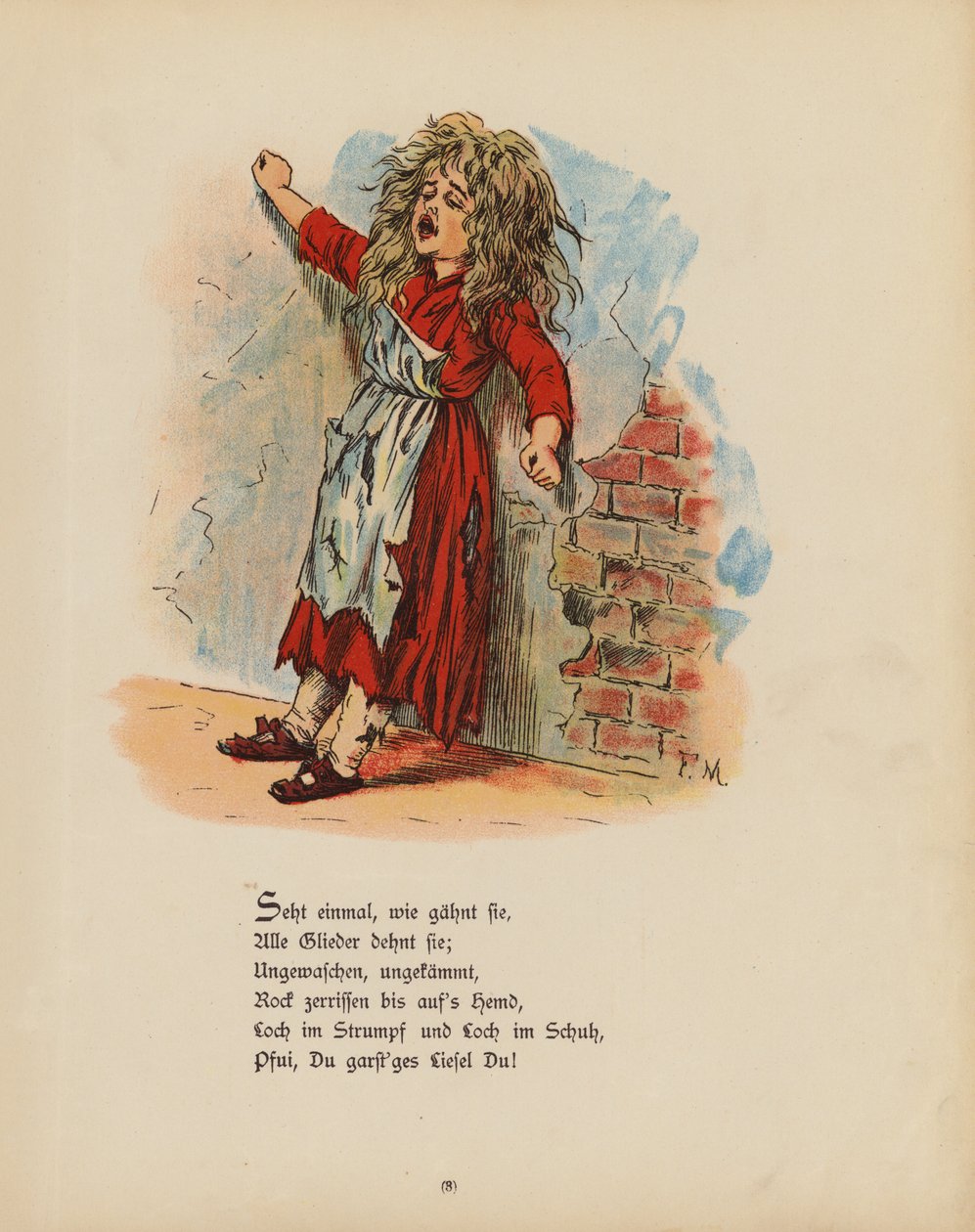 A Die Struwwel-Liese illusztrációja (színes litográfia) alkotó: German School