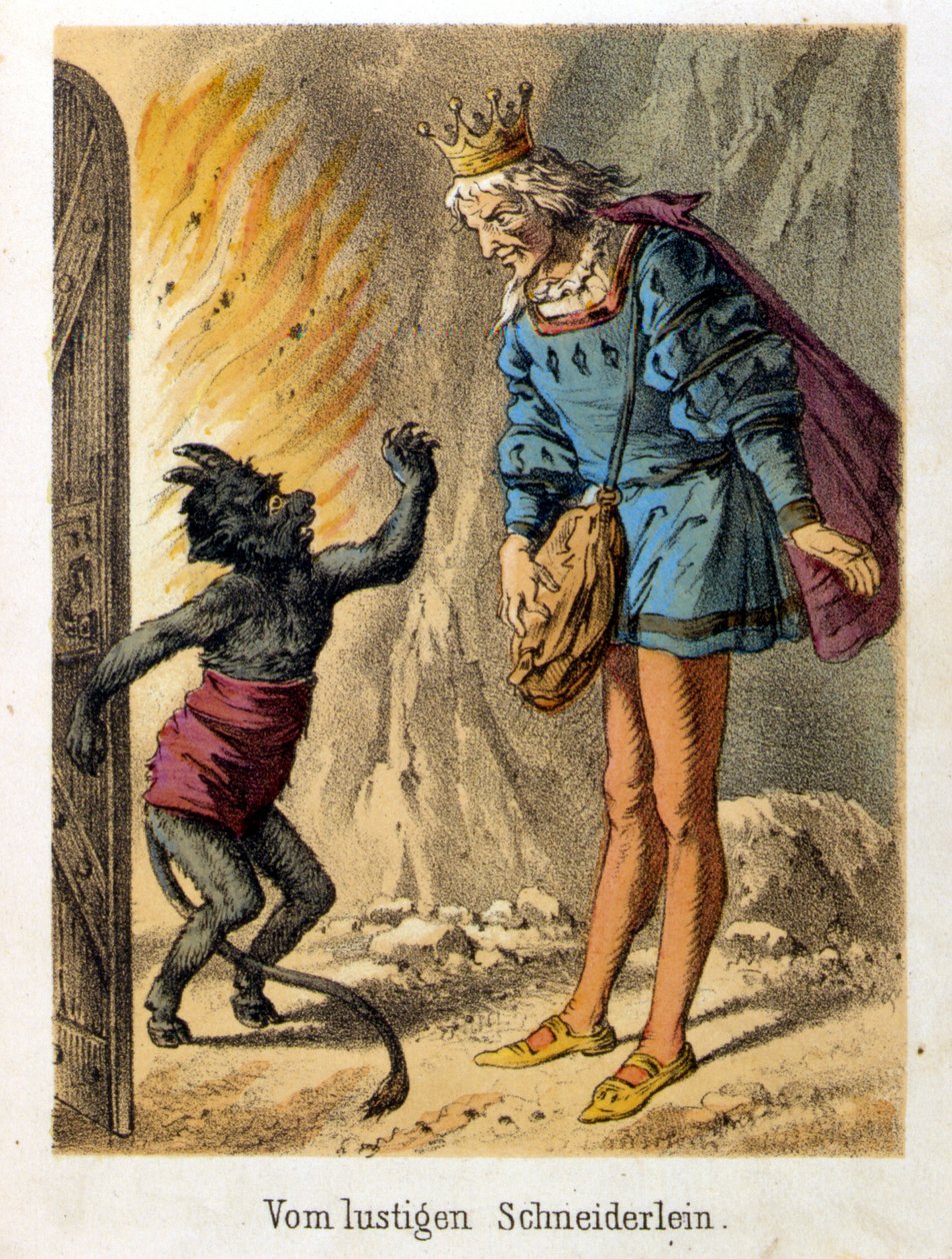 Illusztráció Franz Hoffmann „” Tales et Fables – Le joyful little tailor” című meséiből. századi kromolitográfiája. alkotó: German School