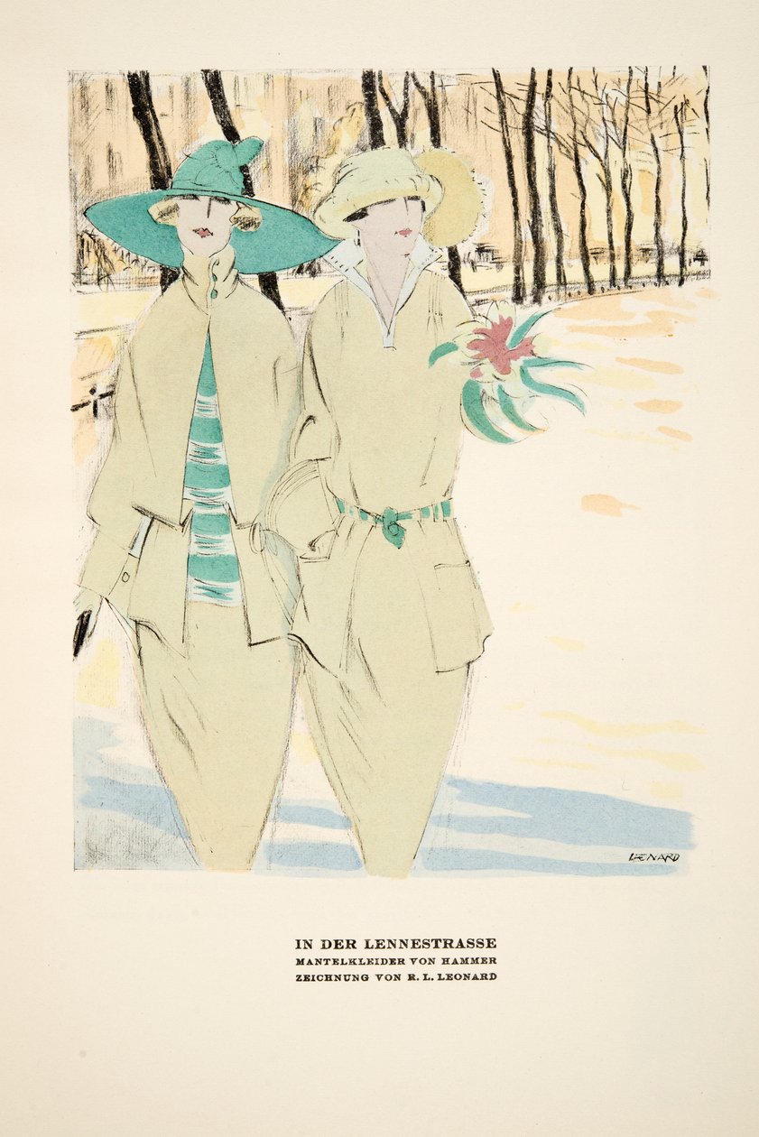 "In Der Lennestrasse", Hammer kabátok reklámja, Styl, 1922-es kiadás (pochoir nyomtatás) alkotó: German School