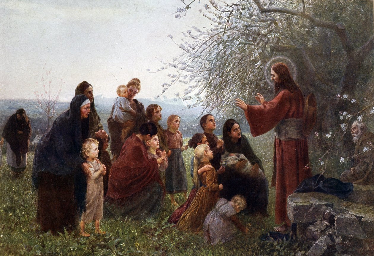 Jézus nőkkel és gyerekekkel („Let Little Children Come to Me”), Németország v. 1880. alkotó: German School