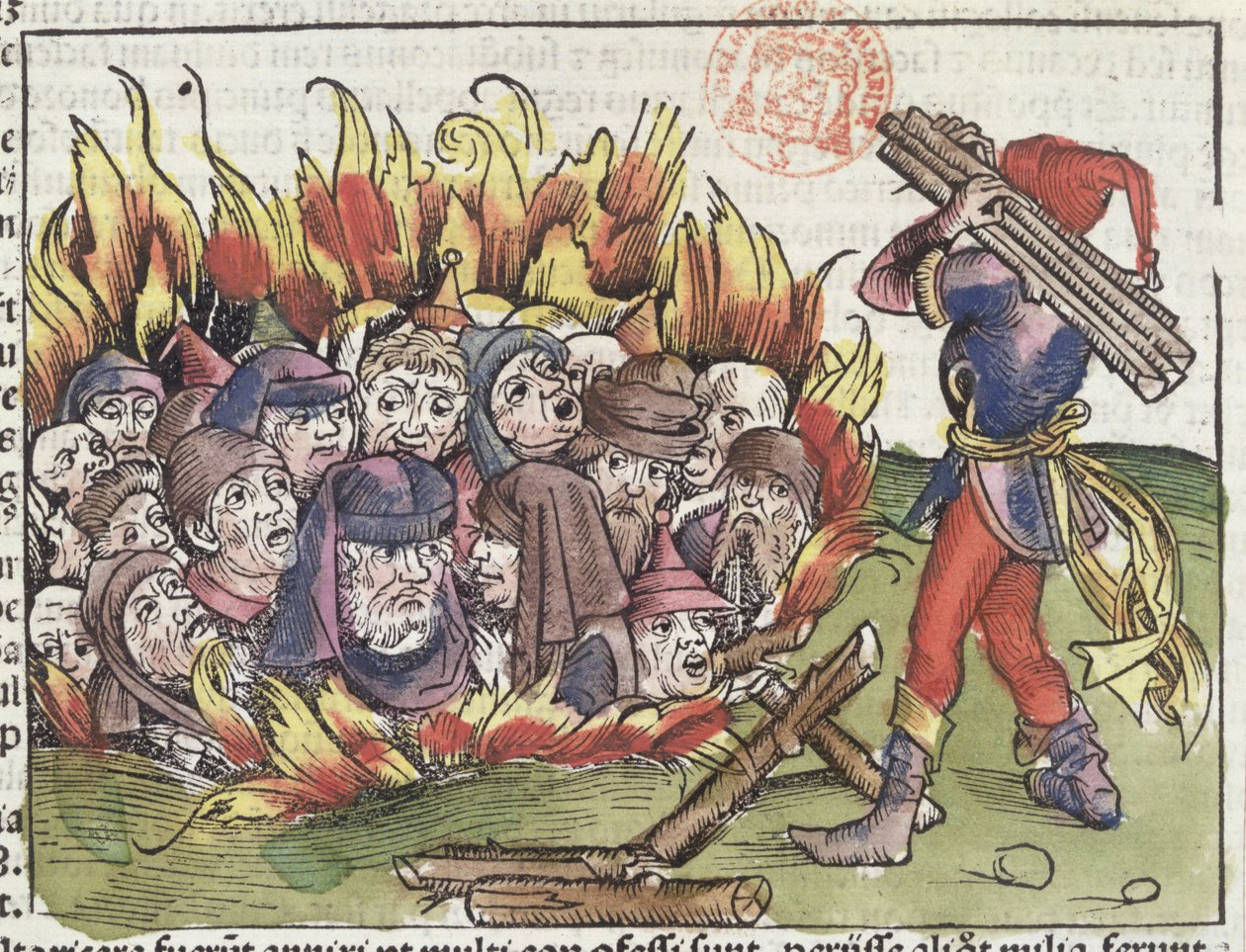 Máglyán elégetett zsidók Hartmann Schedel (1440-1514) Nürnbergi Krónikájából, 1493 (színes fametszet) alkotó: German School