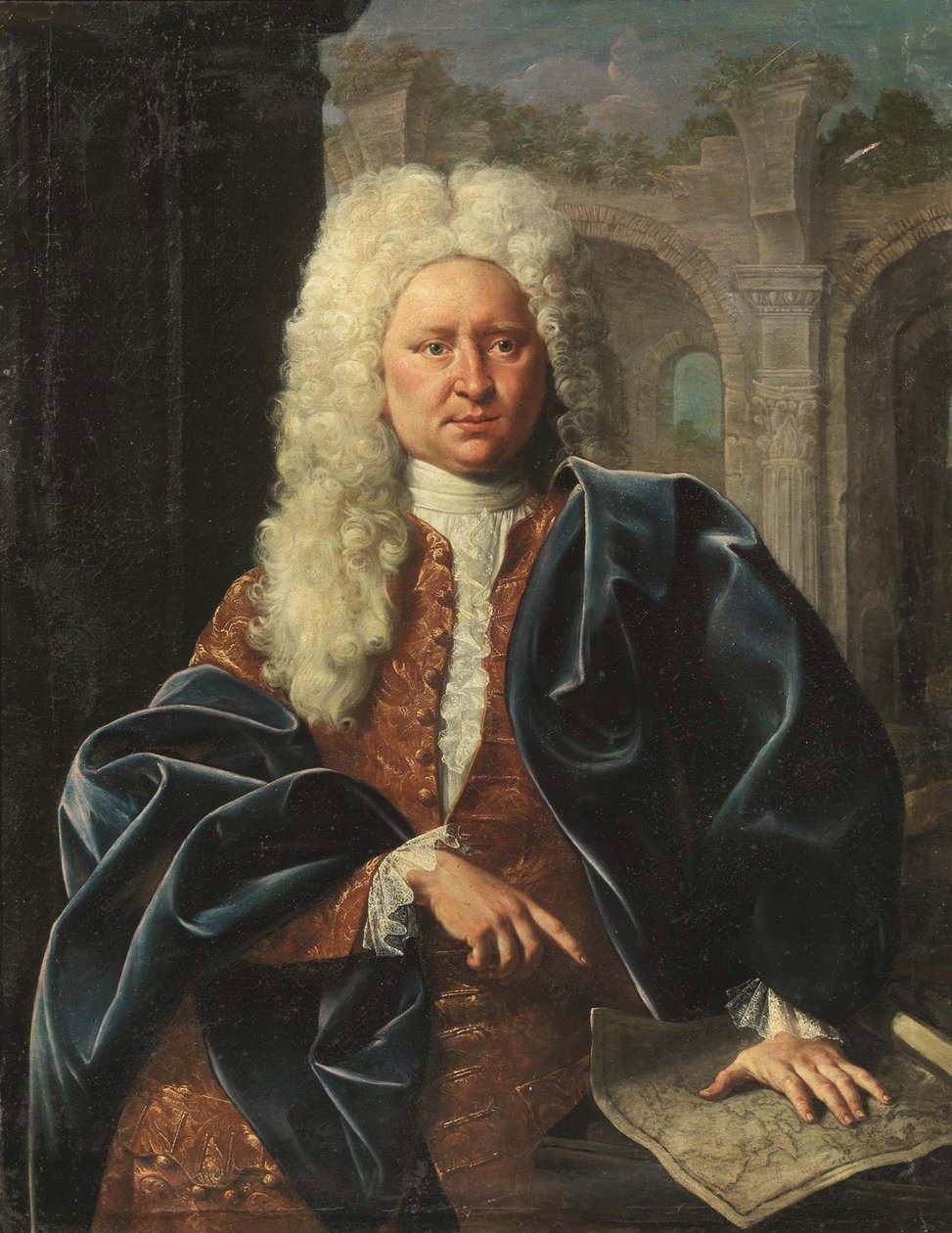 Johann Baptist Homann, geographe et cartographe allemand – Johann Baptist Homann (1664-1724), Anonymous portréja. Olaj, vászon, 18. század első harmada. Magángyűjtemény alkotó: German School
