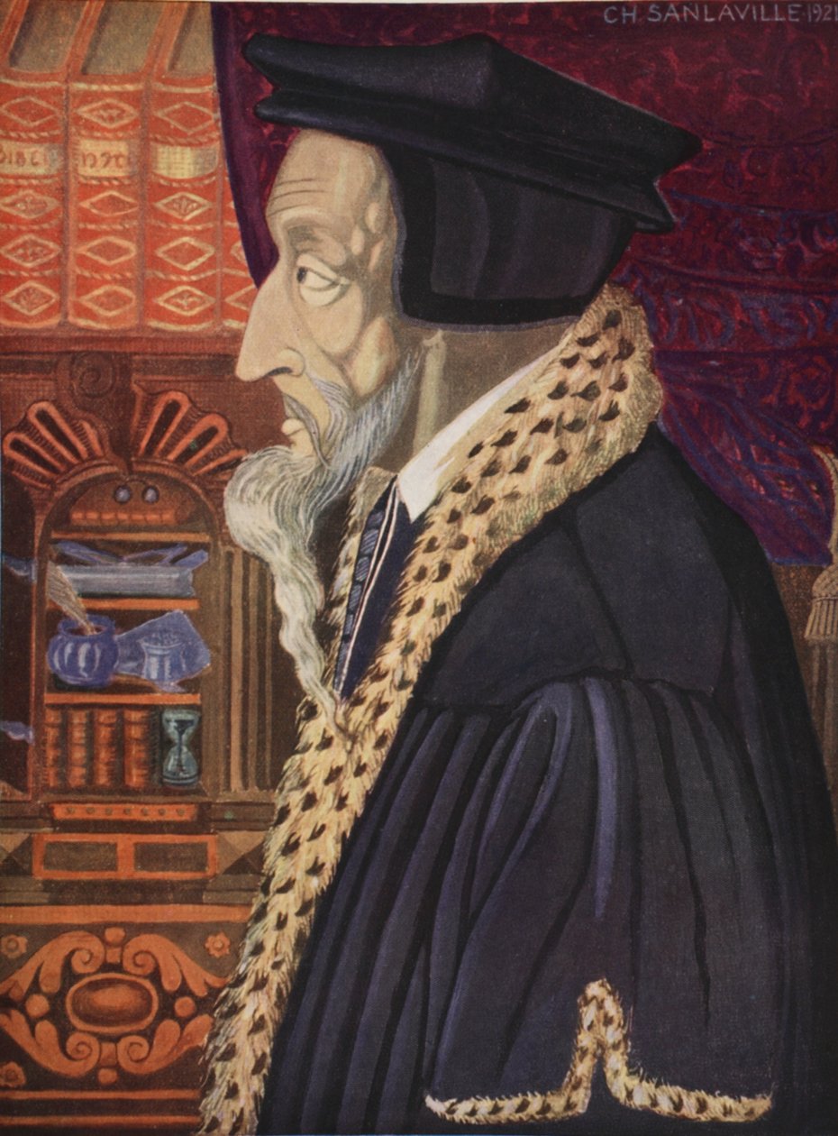 John Calvin, M. Charles Sanlaville másolata (fl.1920-30), illusztráció a Histoire de la Nation Francaise-ből, Gabriel Hanotaux (1853-1944), 1924 alkotó: German School