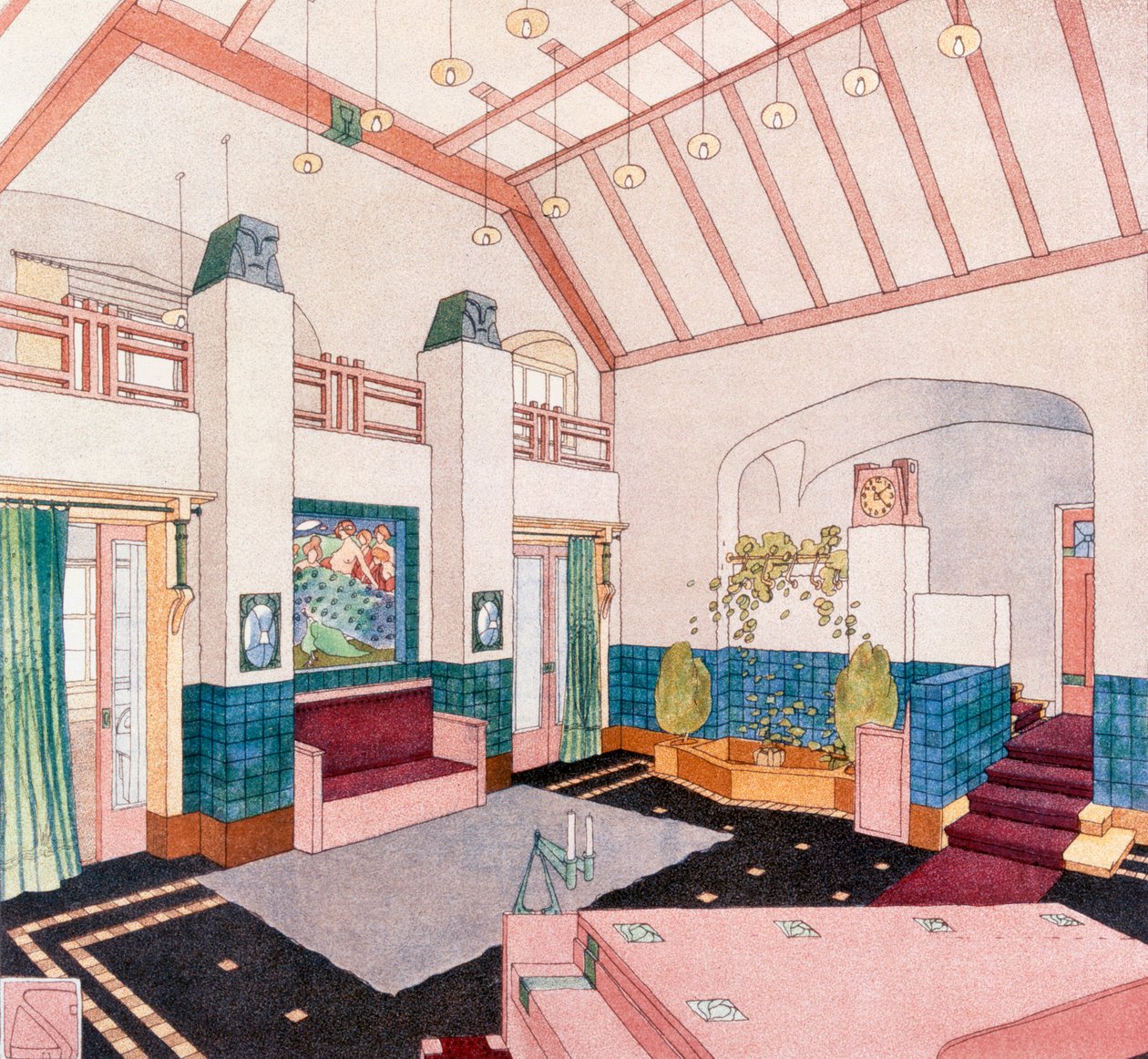 Jugendstil vagy kora modernista stílusú nappali alkotó: German School