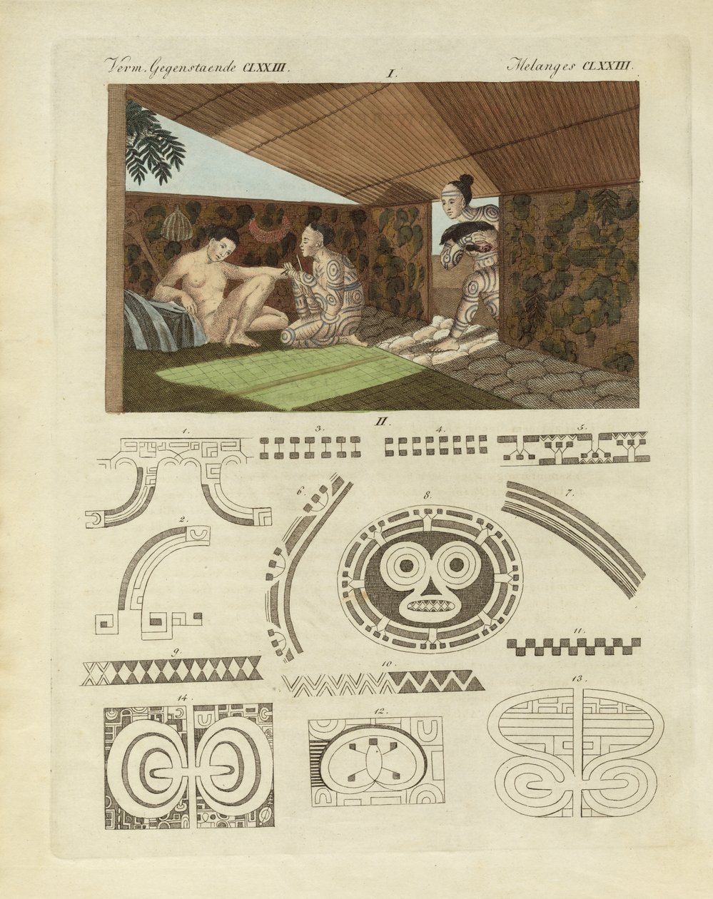 Tetoválás típusa Nurahiwa-ban (színes gravírozás) alkotó: German School