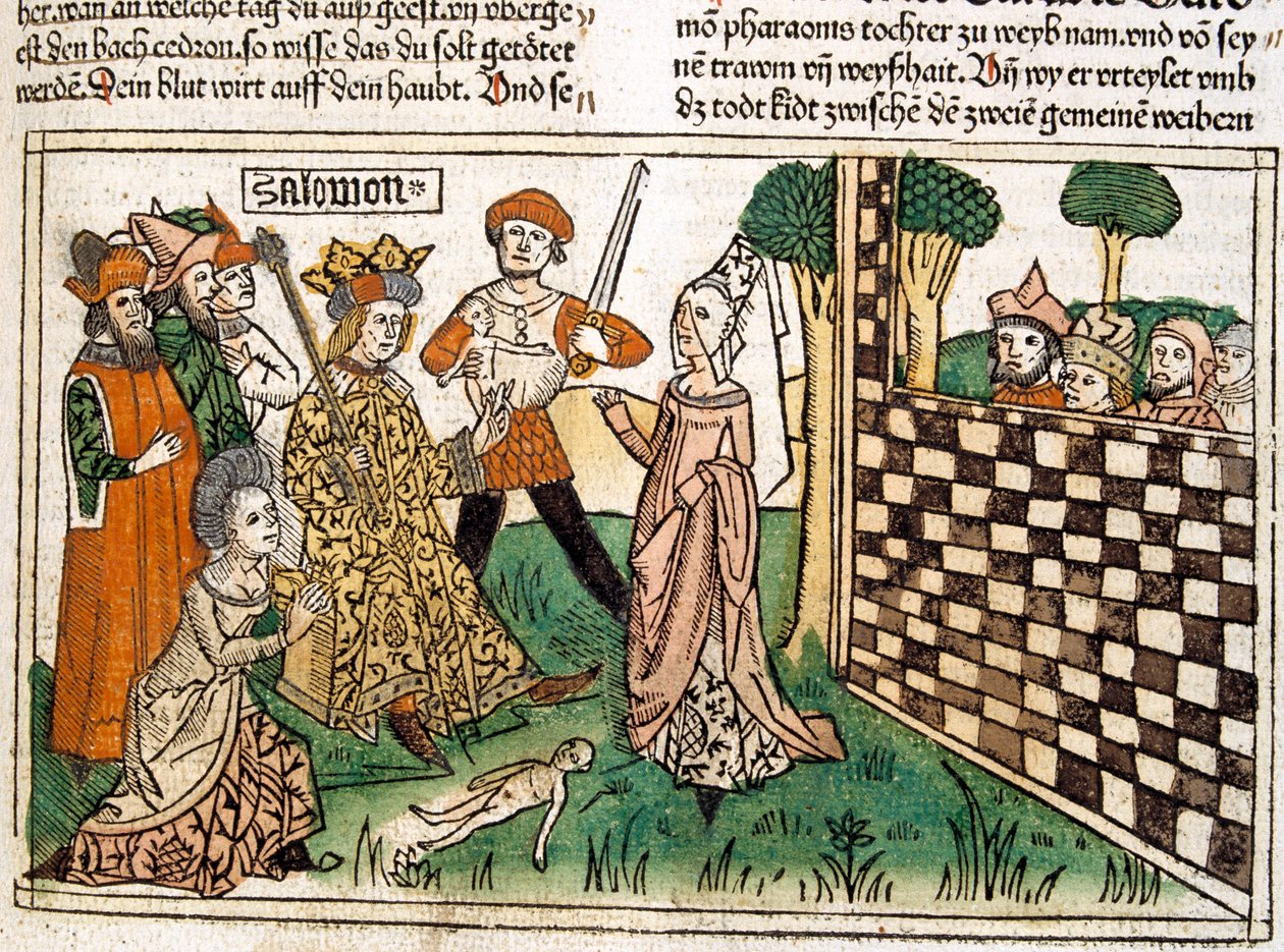 Salamon király ítélete, jelenet a nürnbergi Bibliában írt ... alkotó: German School