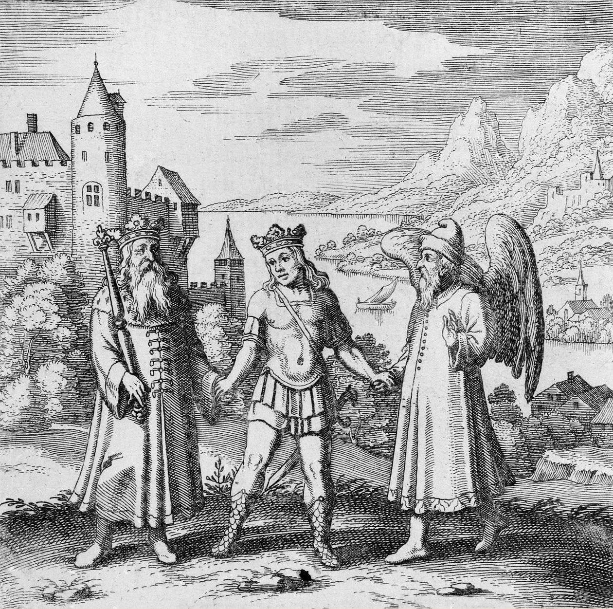 Király és egészséges lélek vezeti a herceget a Musaeum Hermeticumból alkotó: German School