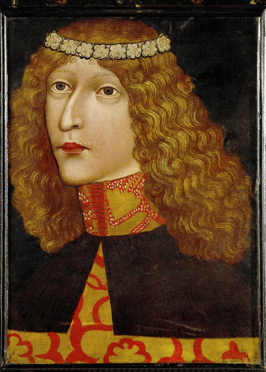 Ladislaus Postumus, Magyarország és Csehország királya, született 1440-ben, négy hónappal apja, II. Albrecht király halála után... (pergamen, fára nyomtatott pergamen) alkotó: German School