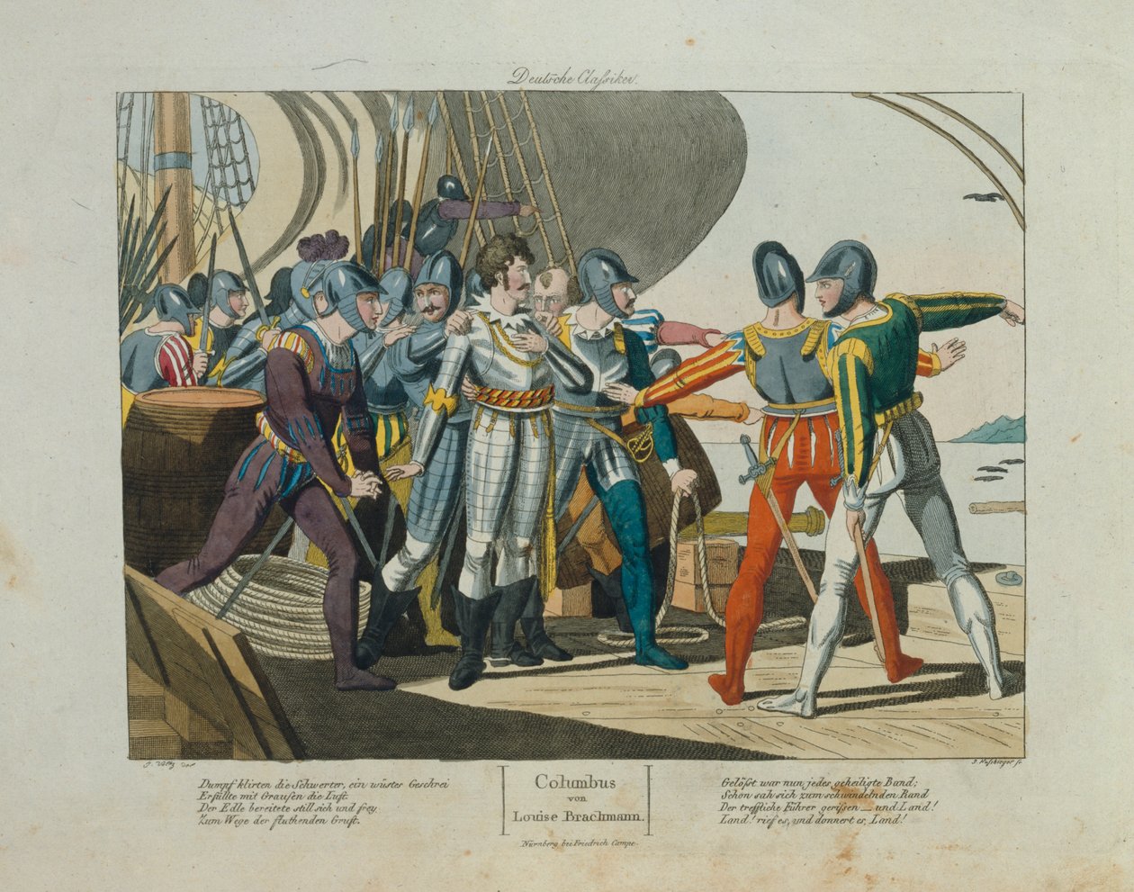 Föld, föld! Kolumbusz Kristóf érkezése Amerikába, Friedrich Campe kiadása, Nürnberg, 1820 körül alkotó: German School