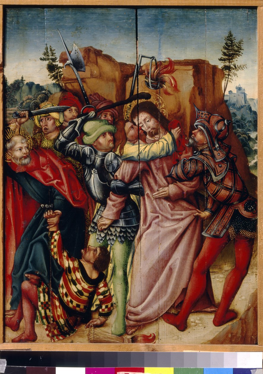 A Júdás csók. Német mester festménye, olaj, fa, 16. század eleje. Állami A. Puskin Szépművészeti Múzeum, Moszkva. alkotó: German School