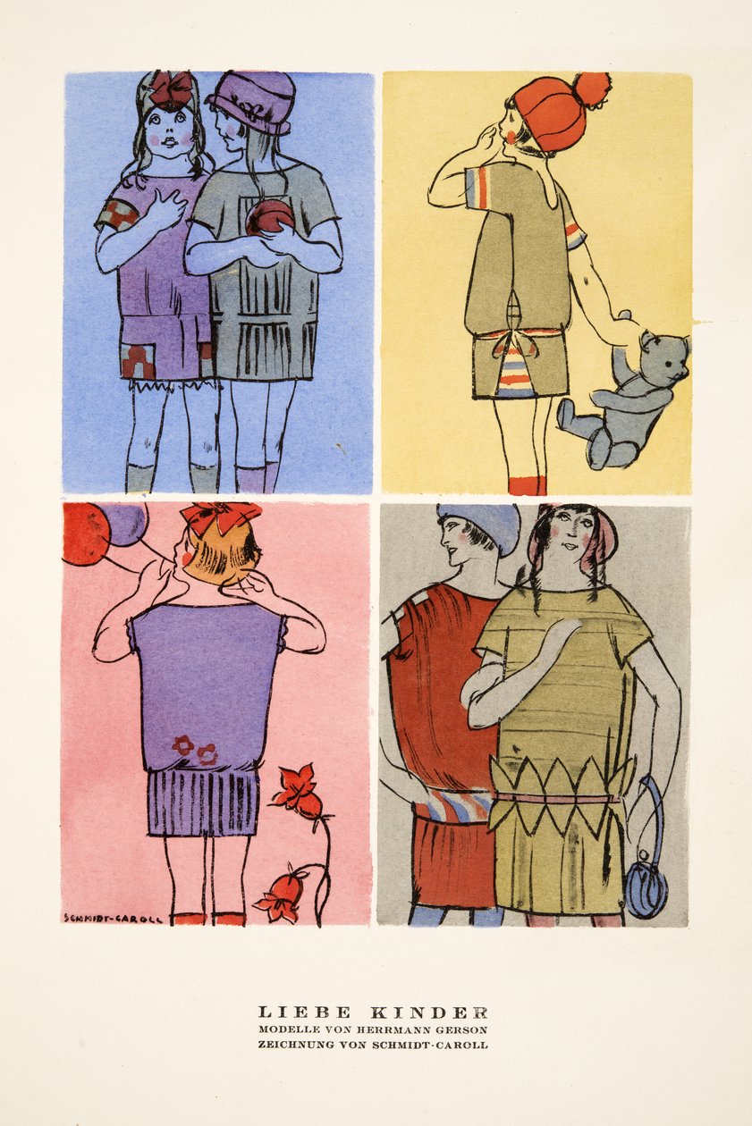 "Lieber Kinder", Hermann Gerson gyermekruházatának reklámja, Styl, kiadó, 1922 (pochoir-nyomat) alkotó: German School