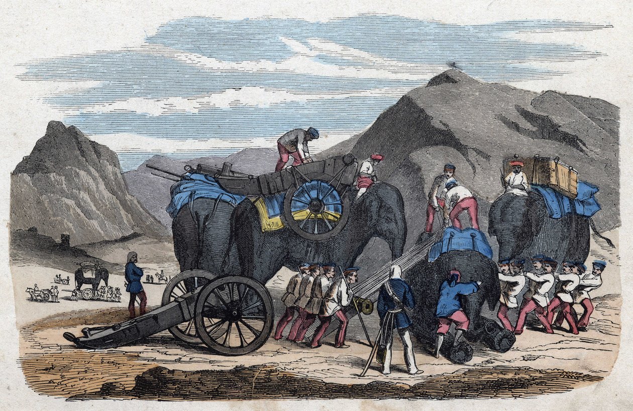 Elefántok betöltése Mr. Bock drezdai útjára. A "" Wenn Jemand eine Reise thut, so kann er was erzahlen" (Ha valaki utazik, ezt tudja elmondani) című német meséjében Franz Wiedemann alkotó: German School