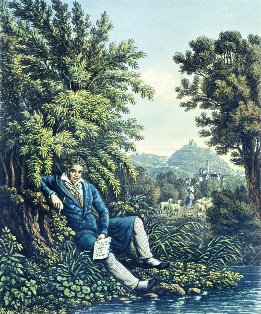 Ludwig van Beethoven egy folyó mellett alkotó: German School