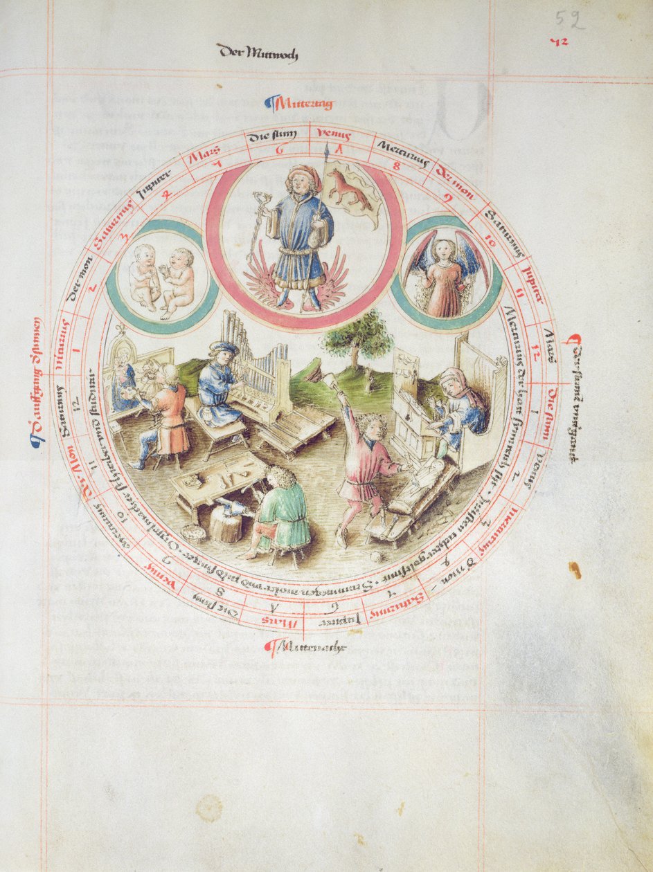 MS 2a Astron 1, fol 5.2 Asztrológiai diagram, amely a szerdát ábrázolja alkotó: German School