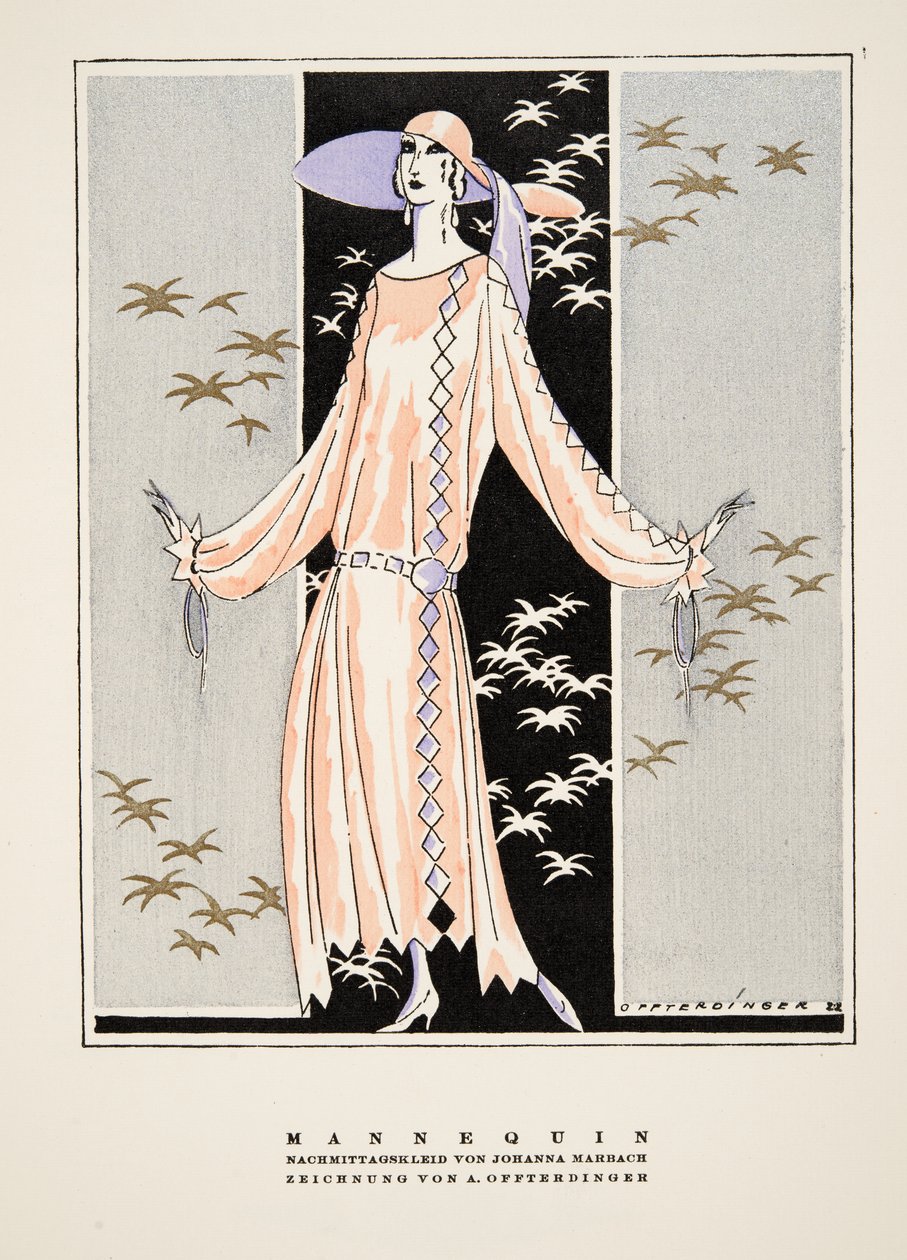 "Manöken", Johanna Marbach ruhájának reklámja, Styl, 1922-es kiadás (pochoir print) alkotó: German School