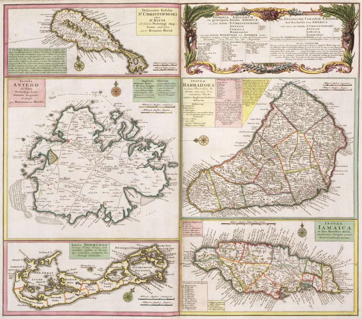 Térkép angol gyarmatokról a Karib-térségben, kocsma. Homanns Heirs, Nürnberg, 1750 körül (a részletekért lásd: 101837-38) alkotó: German School