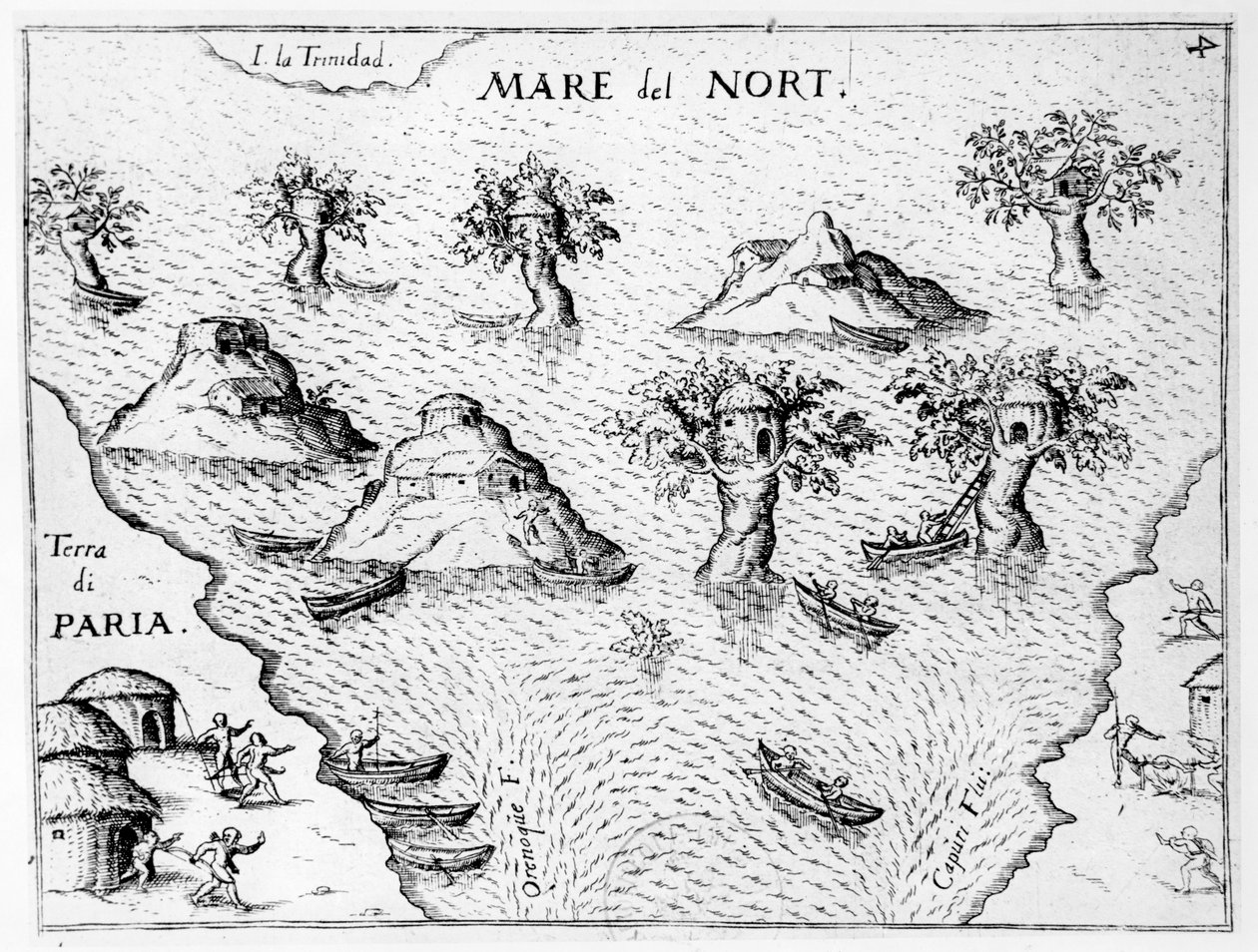 Guyana partjainak térképe, Regni Guyanae illusztrációja, G. Raleigh alkotó: German School