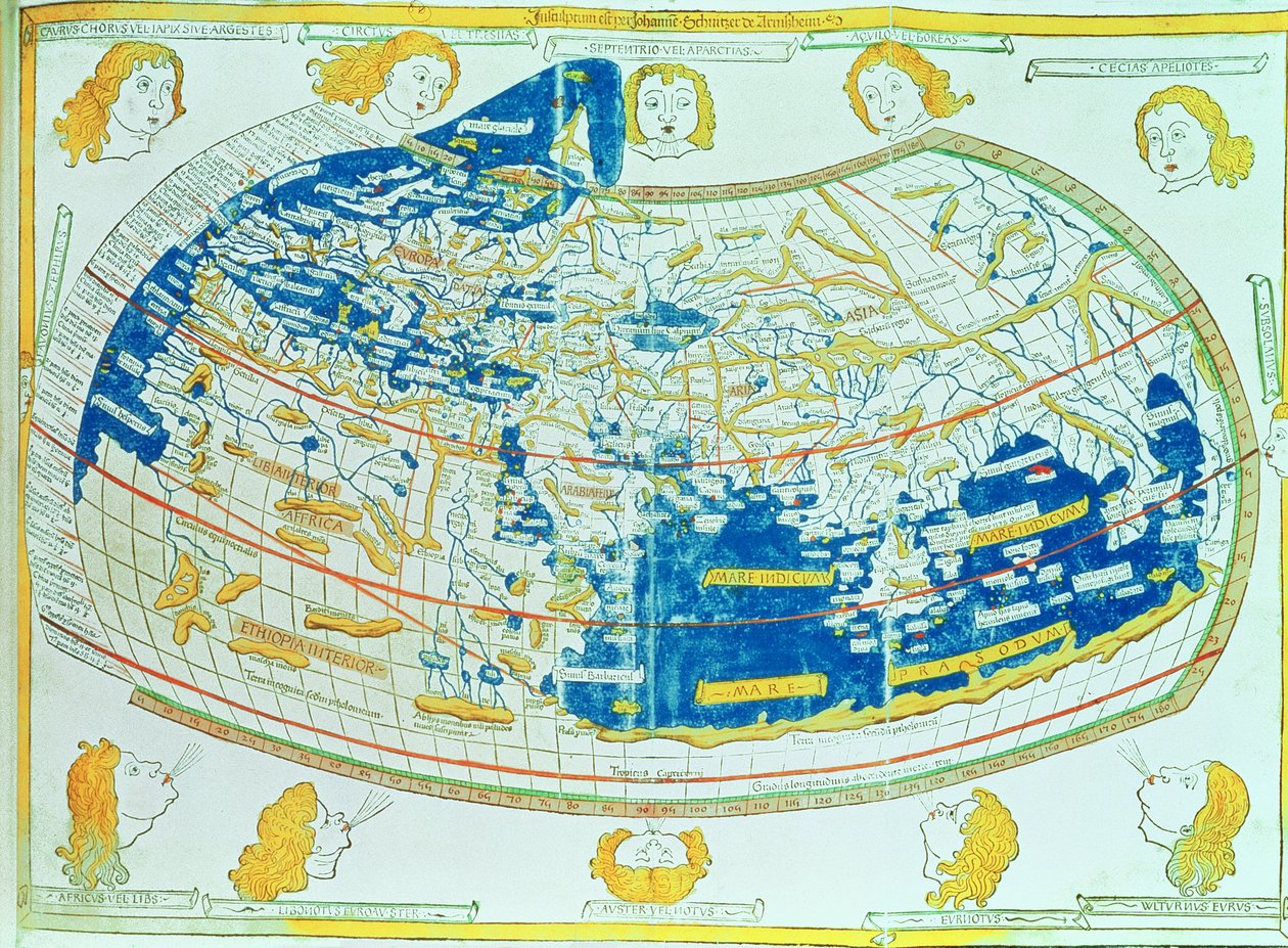 Ptolemaiosz (Alexandriai Claudius Ptolemaiosz) (i.sz. 90-168 körül) a "Geographia"-ban megadott leírások és koordináták alapján készült világtérkép, amelyet Ulmban (Németország) adtak ki. alkotó: German School