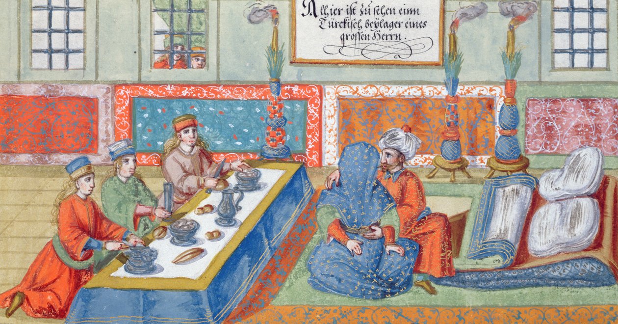Házassági jelenet, egy kéziratból az Oszmán Birodalomról, 1600 körül (wc papíron) alkotó: German School