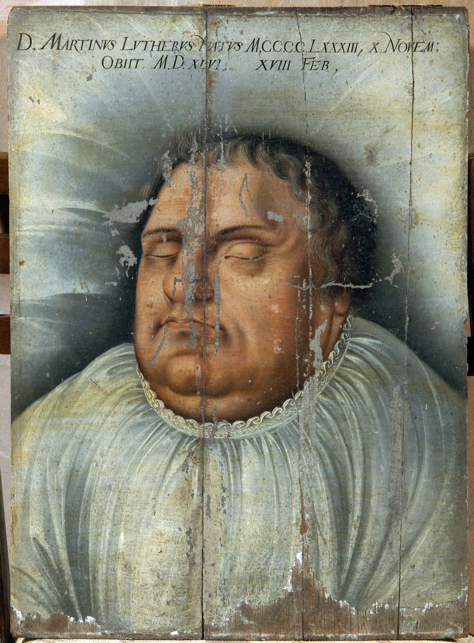 Luther Márton (1483-1546) a halálos ágyán (M. Luther On His Deathbed). Névtelen festmény, olaj, fa alkotó: German School