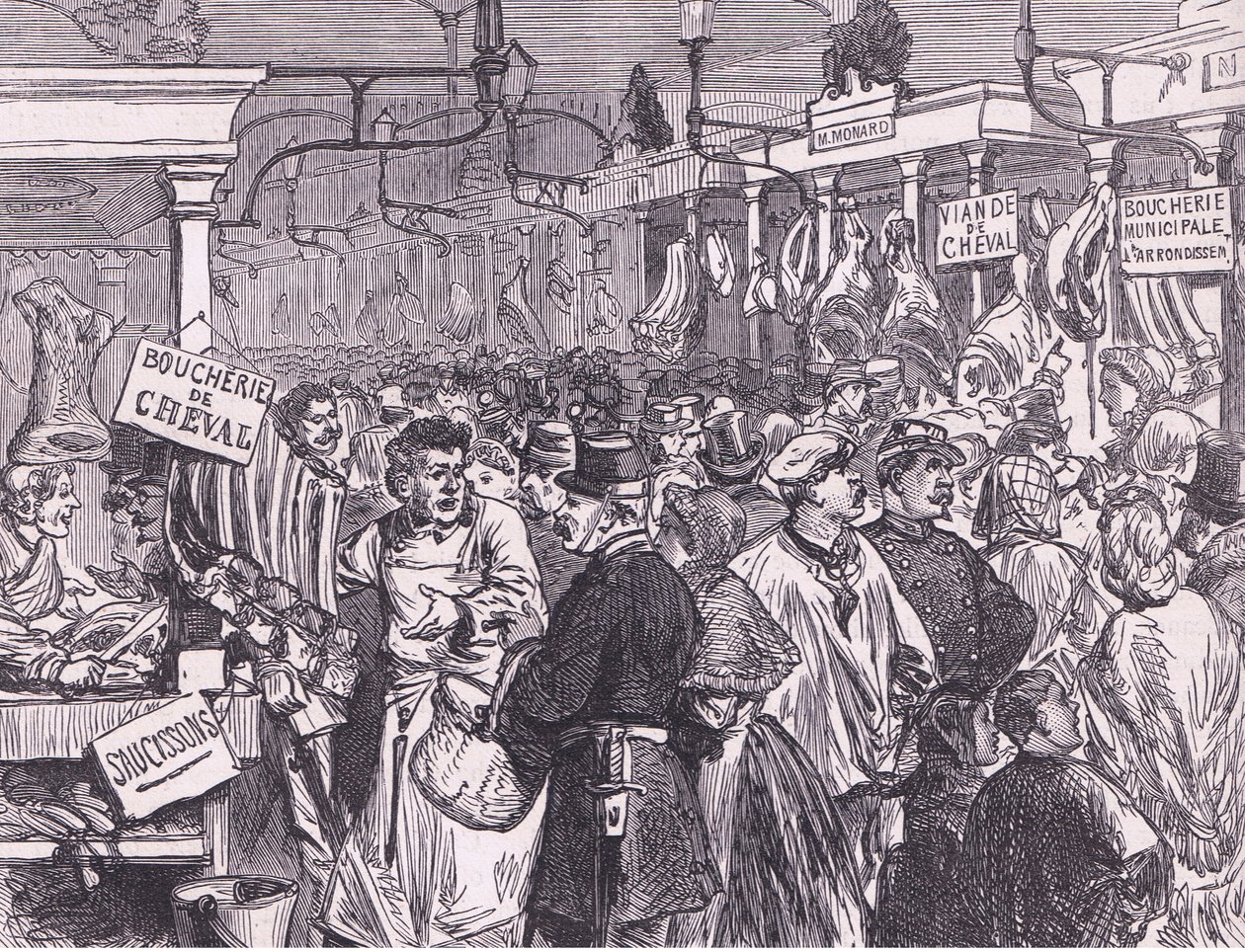 Húspiac Párizsban, Cassells History of the War Franciaország és Németország között, kiadó: Cassell and Company Limited, 1890 körül (litho) alkotó: German School
