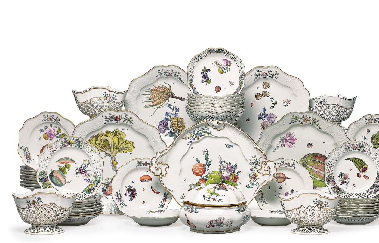 Meissen „Bruehlsche Allerlei” botanikai rész vacsora és desszert, 1746 körül (porcelán) alkotó: German School
