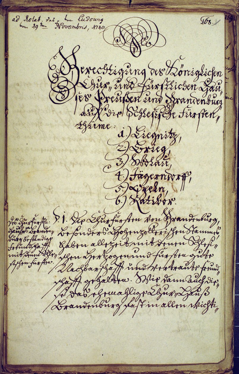 A Halle-i Egyetem kancellárja által készített memorandum Szilézia annektálásáról, 1740. november 19-én alkotó: German School