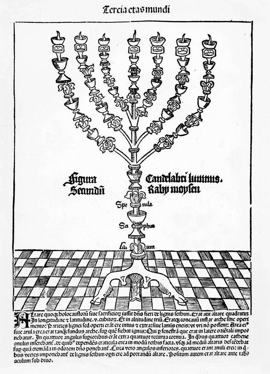 Menóra, Hartmann Schedel Liber Chronicarumból, Nürnbergben, 1493. alkotó: German School