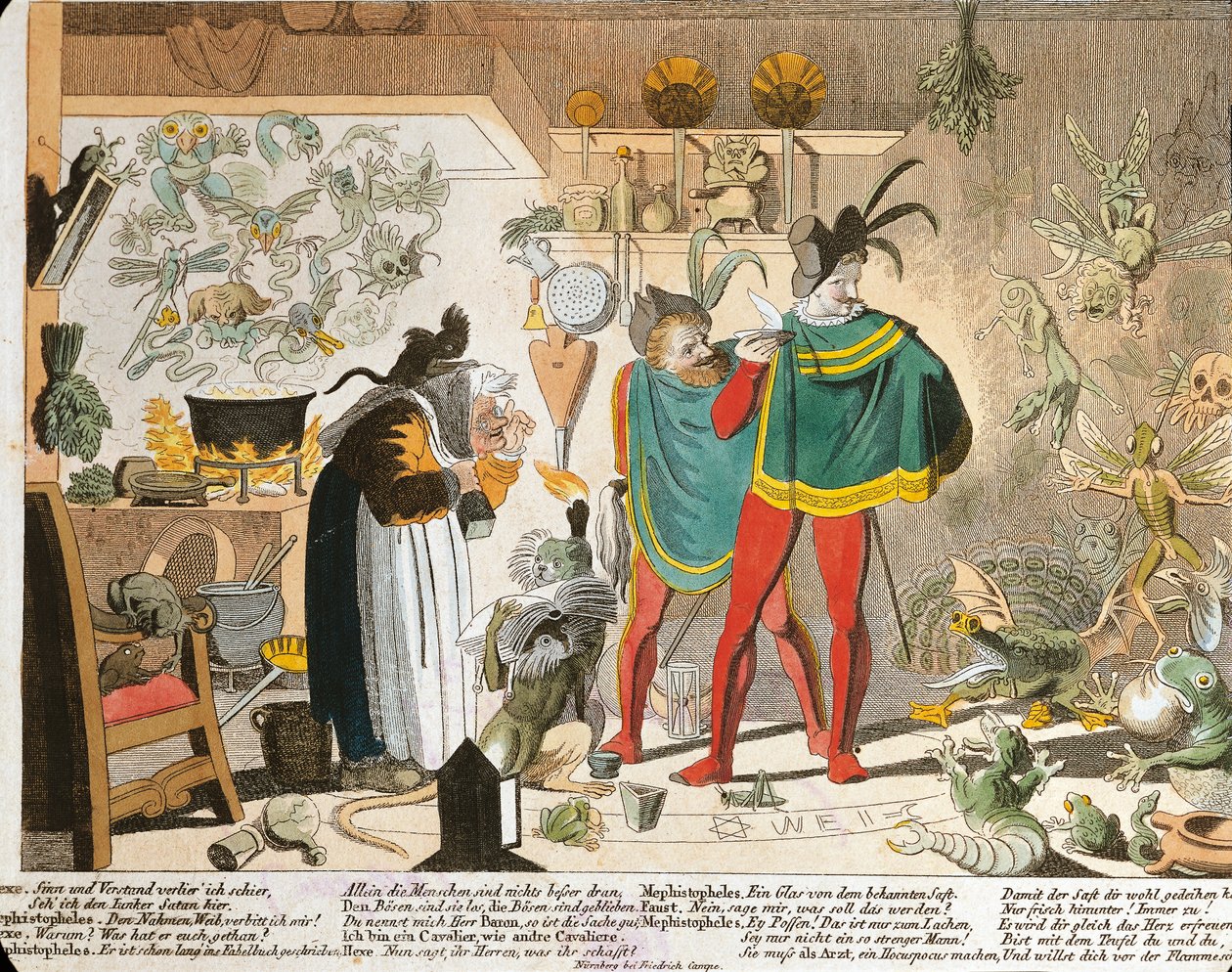 Faust ihlette Mefisztó (színes metszet) alkotó: German School