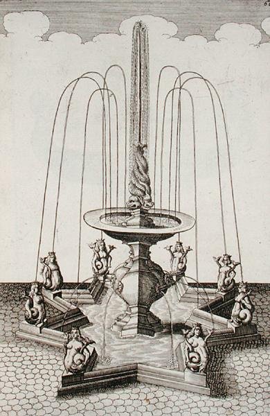 Hableány-kút, Georg Andreas Bockler (1617-85) "Architectura Curiosa Nova" című művéből, 1704-ben jelent meg (metszet). alkotó: German School