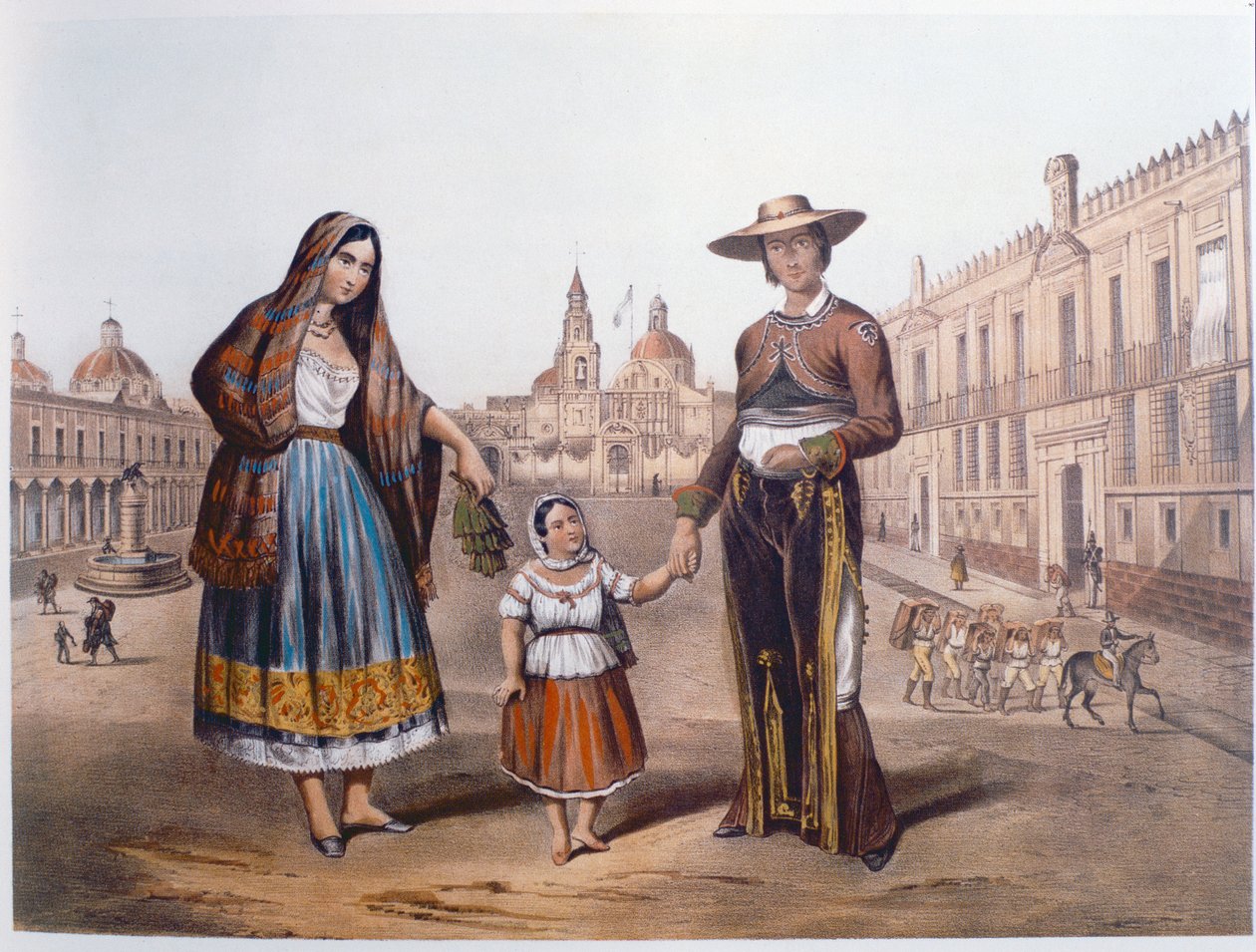 Mexikói család a Plaza Santo Domingo-ban, Mexikóvárosban, 1840 körül alkotó: German School