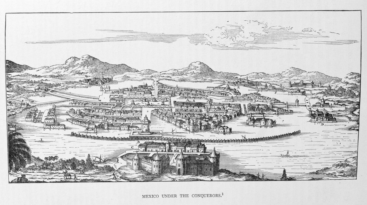 Mexico City Under the Conqueror, „Amerika narratív és kritikai története” című könyvéből, Justin Winsor szerkesztette, London, 1886 alkotó: German School