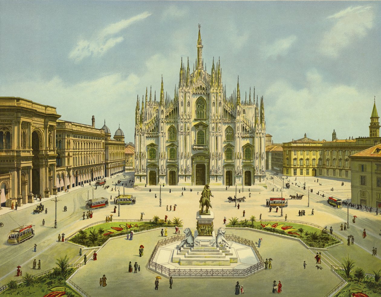 Milánó, Piazza del Duomo (chromolitho) alkotó: German School