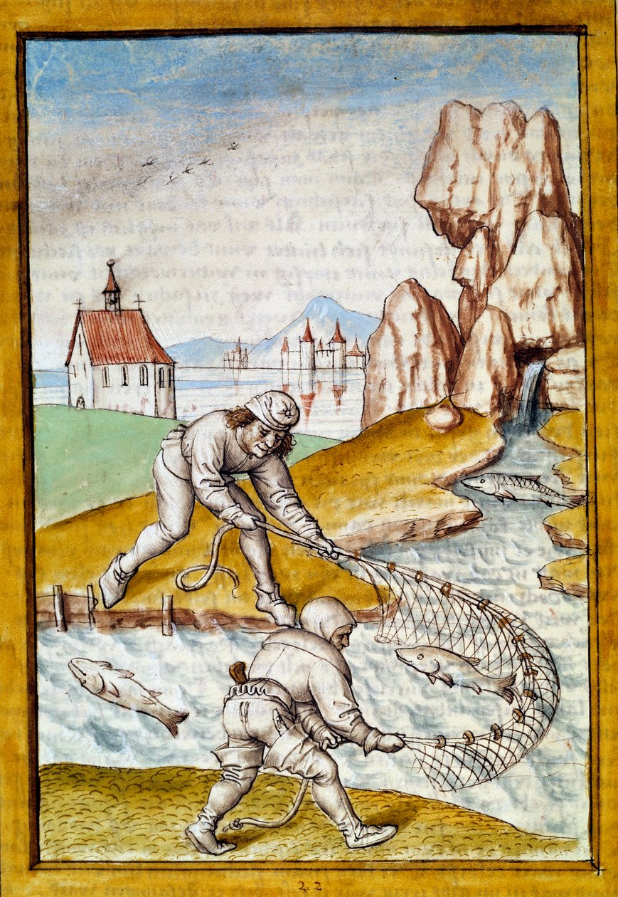 Miniatűr hálóhalászat Bidpai „Kalila (Calila) és Dimna” meséinek német fordításából. 15. századi Chantilly, Musee Conde alkotó: German School