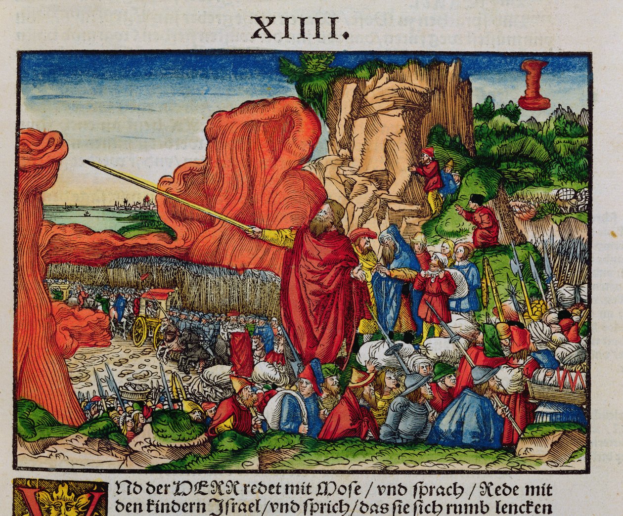 Mózes átkel a Vörös-tengeren, a Luther-bibliából, 1530 körül (színes fametszet) alkotó: German School