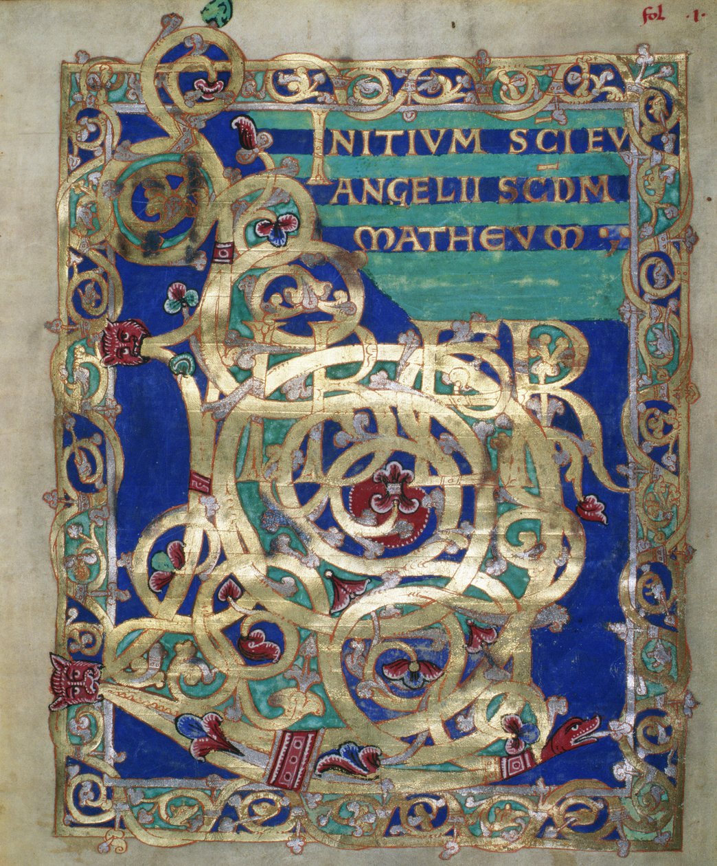 Czart asszony. 1207 IV, fol.13 v Szent Máté evangéliumának díszített incipituma, a Plocki székesegyház evangéliumából, 1075 körül alkotó: German School