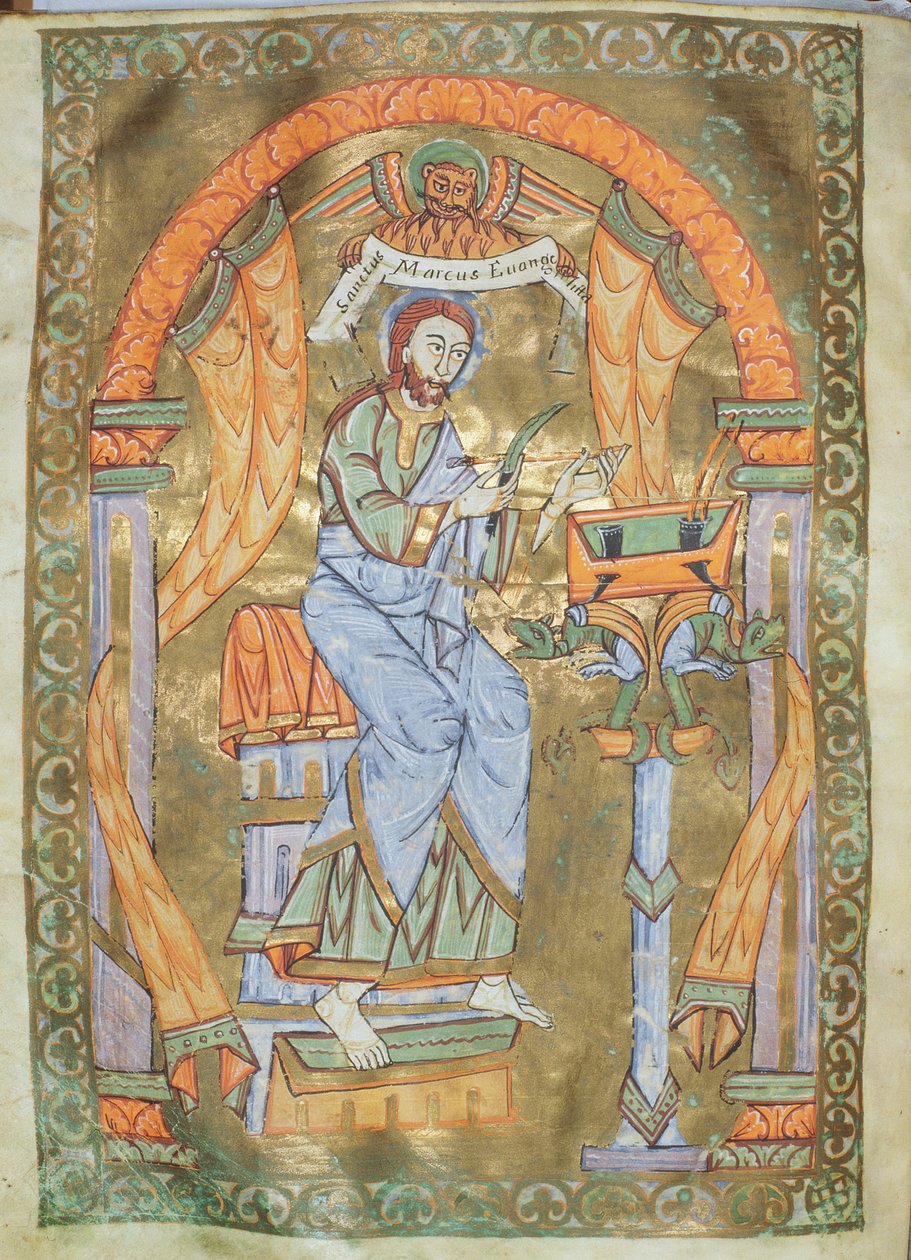 Ms Czart 1207 IV fol 76v Szent Márk evangélista, The Evangeliarium of the Cathedral of Plock, 1075 körül alkotó: German School