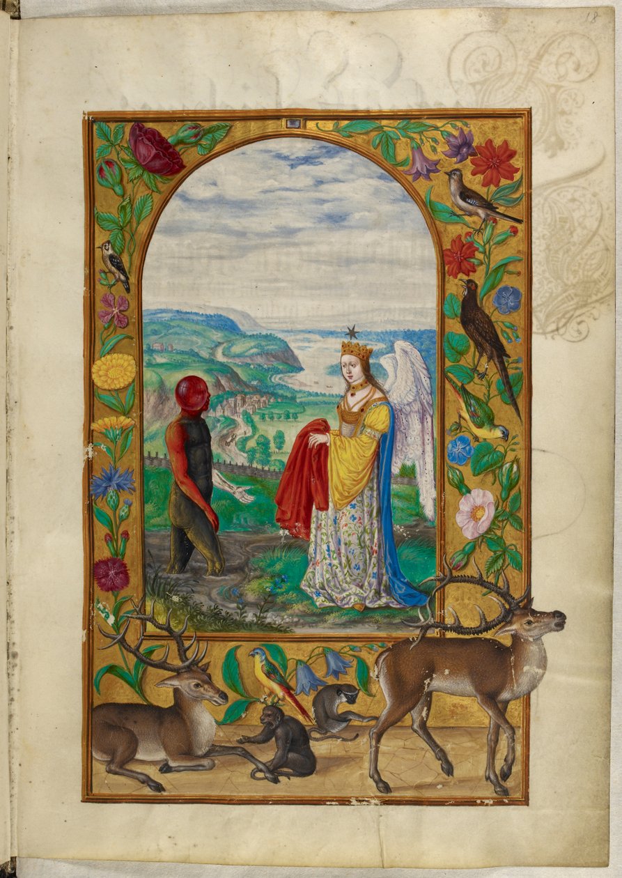 Ms Harley 3469, f.18 Queen ruhát kínál az embernek a medencében, a negyedik példázat Salomon Trismosin „Splendor Solis” című művéből alkotó: German School