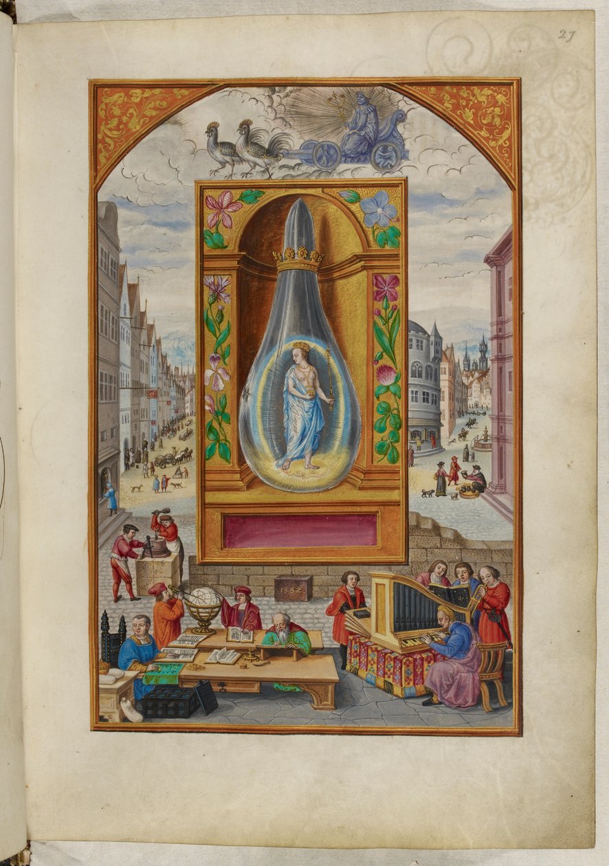 Ms Harley 3469, f.27 Királynő egy lombikban, a Negyedik traktátus, Salomon Trismosin „Splendor Solis” című művéből alkotó: German School