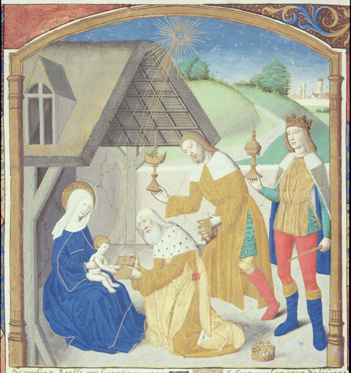 Ms Hunter 36 f.44r Születés, Vita Christitől, Ludolf Szász, 1300-7778 körül alkotó: German School
