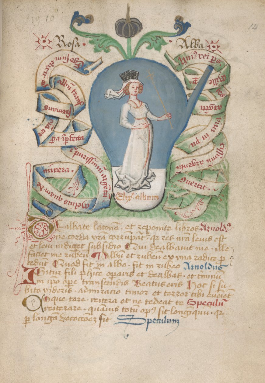 Ms Sloane 2560, f.14 az Alchemical Treatisesből, 15. század vége (vellum) alkotó: German School