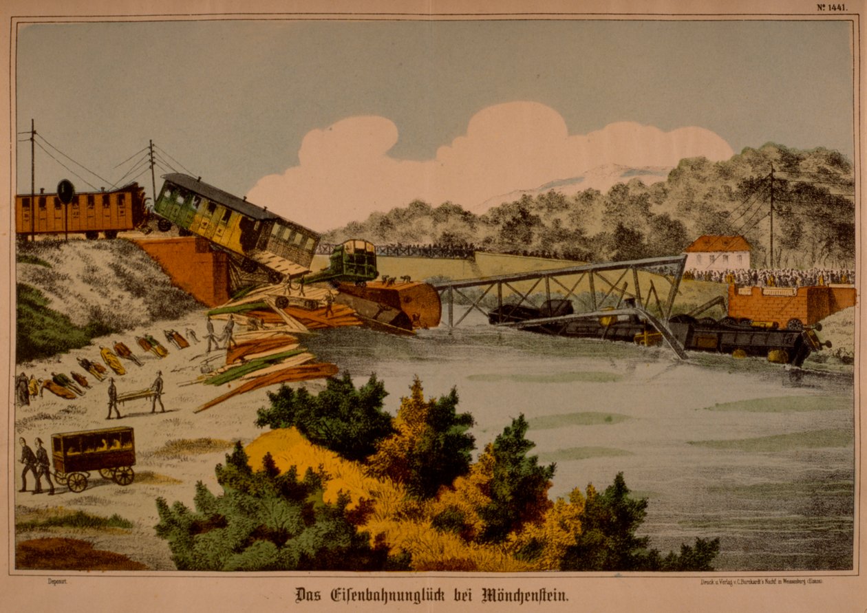 Munchenstein vasúti katasztrófa 1891. június 14-én, kiadó: C. Burckhardts Nachf., Wissembourg, 1891 alkotó: German School