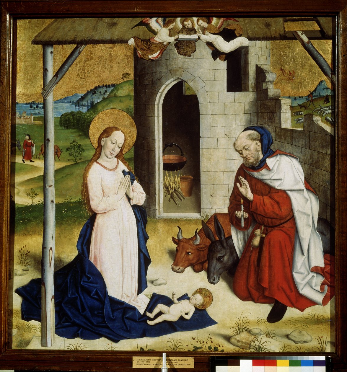""Nativite"" (A Krisztus-gyermek imádása) A német iskola szarvasmarha. 1470-1480 Puskin Múzeum, Moszkva alkotó: German School