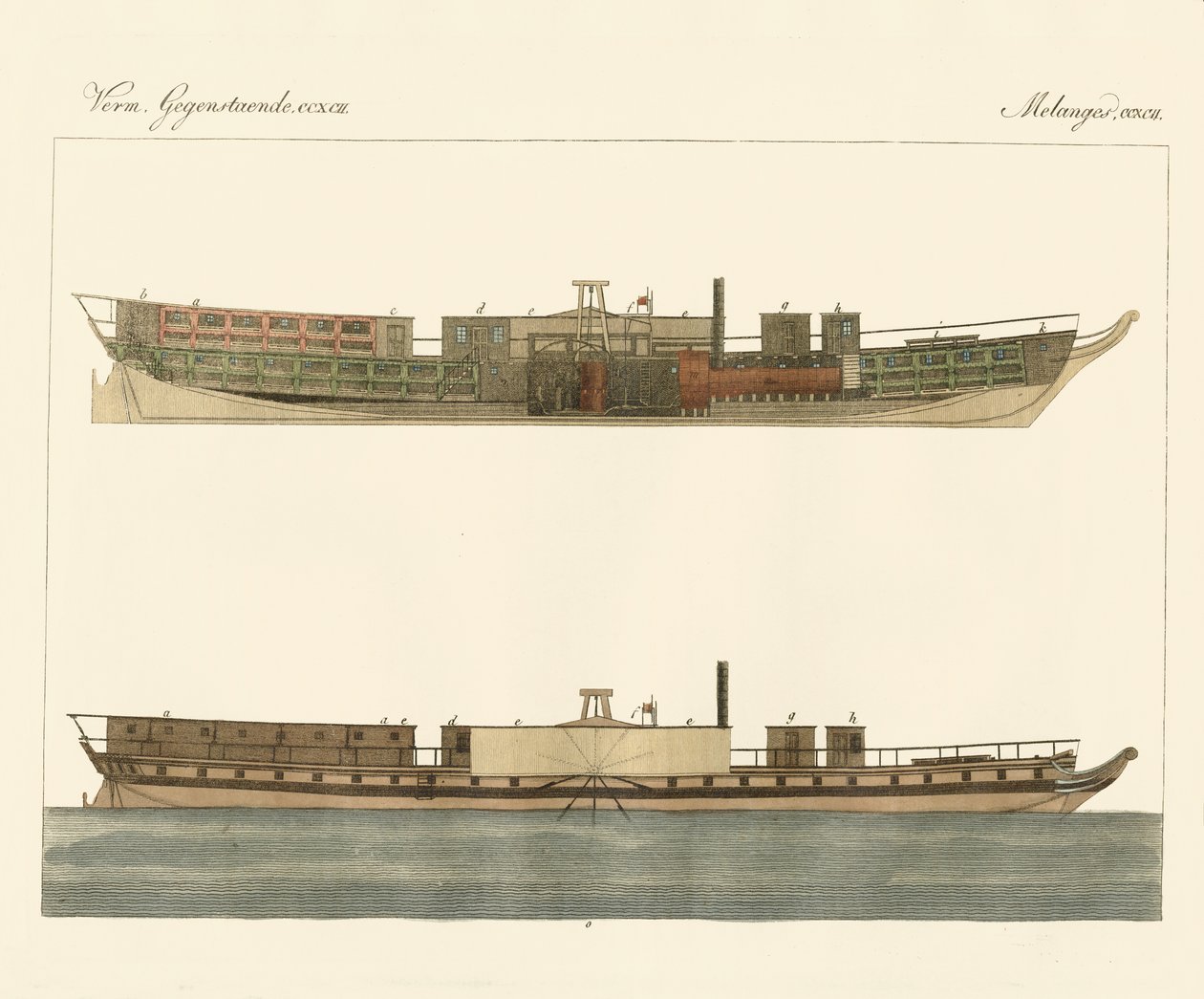 Észak-amerikai gőzhajó-kereskedelem (színes gravírozás) alkotó: German School