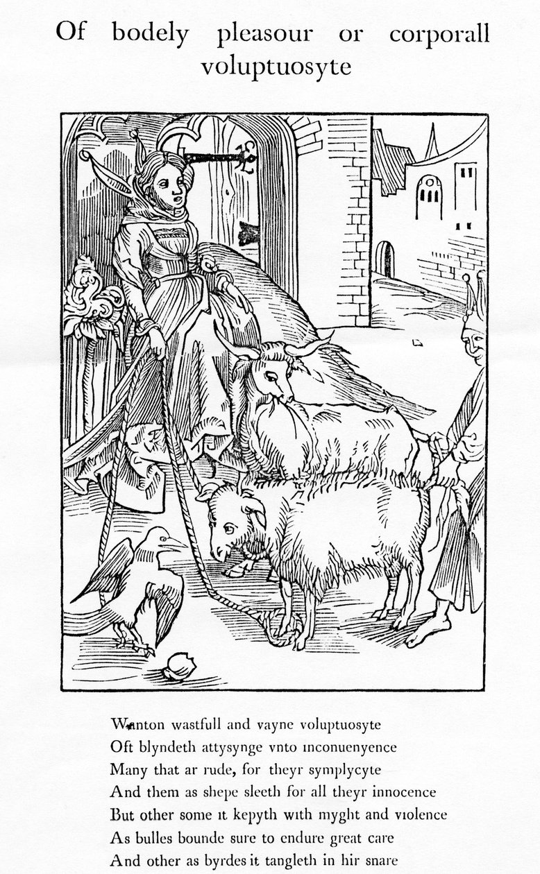 A testi gyönyörről vagy a testi érzékről, illusztráció Alexander Barclay „A bolondok hajója” angol fordításából, egy 1874-ben megjelent kiadásból alkotó: German School