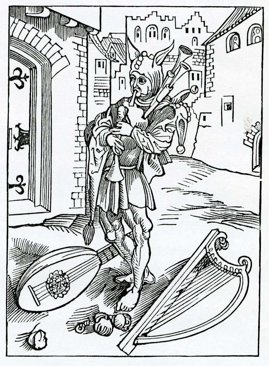 Az 1874-ben megjelent kiadásból, a kijavítást nem igénylő, türelmetlen folyvásokról, illusztráció Alexander Barclay „A bolondok hajója” angol fordításából alkotó: German School