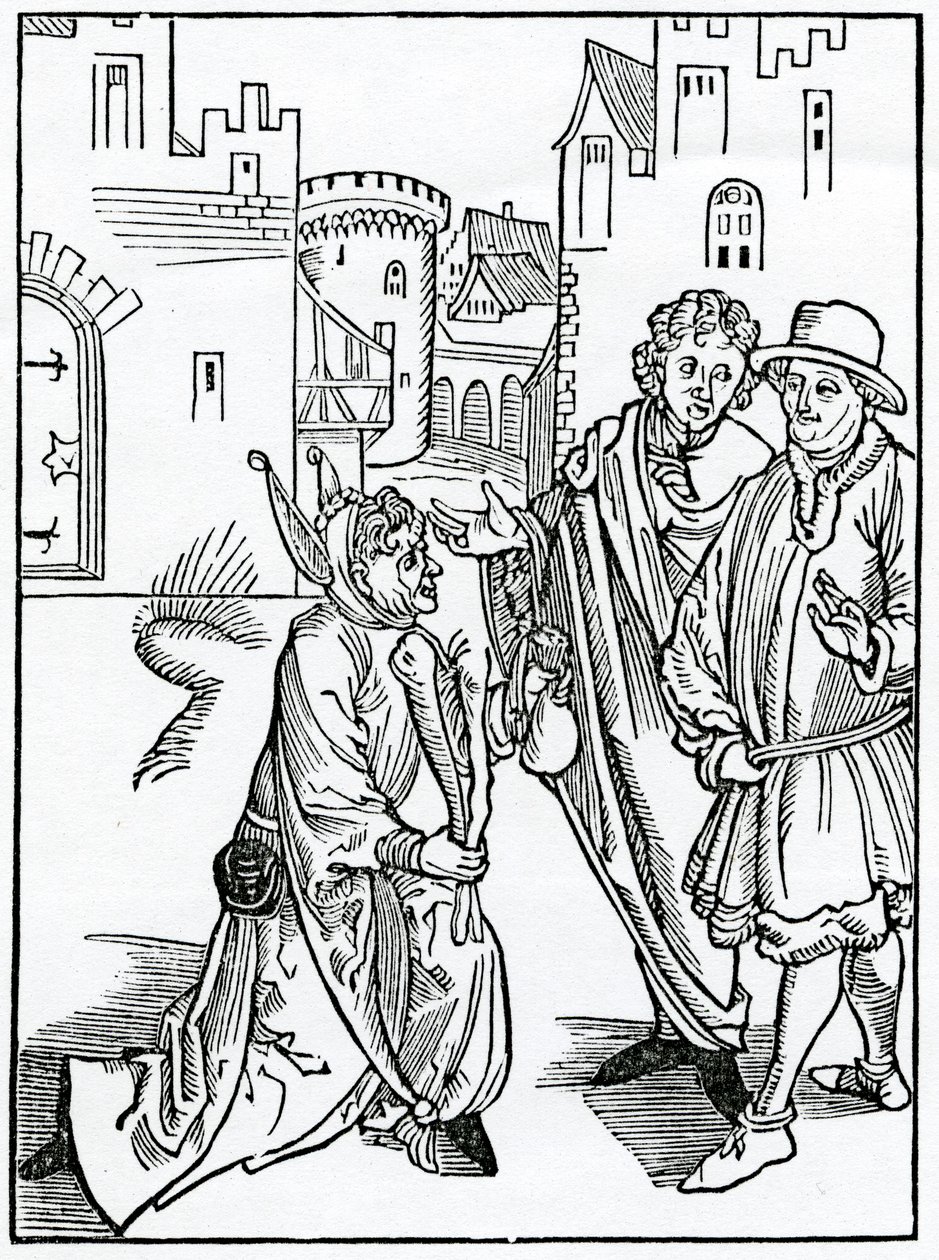 A pouertye megvetéséről és diszpysynge-járól illusztráció Alexander Barclay „A bolondok hajója” angol fordításából, egy 1874-ben megjelent kiadásból alkotó: German School